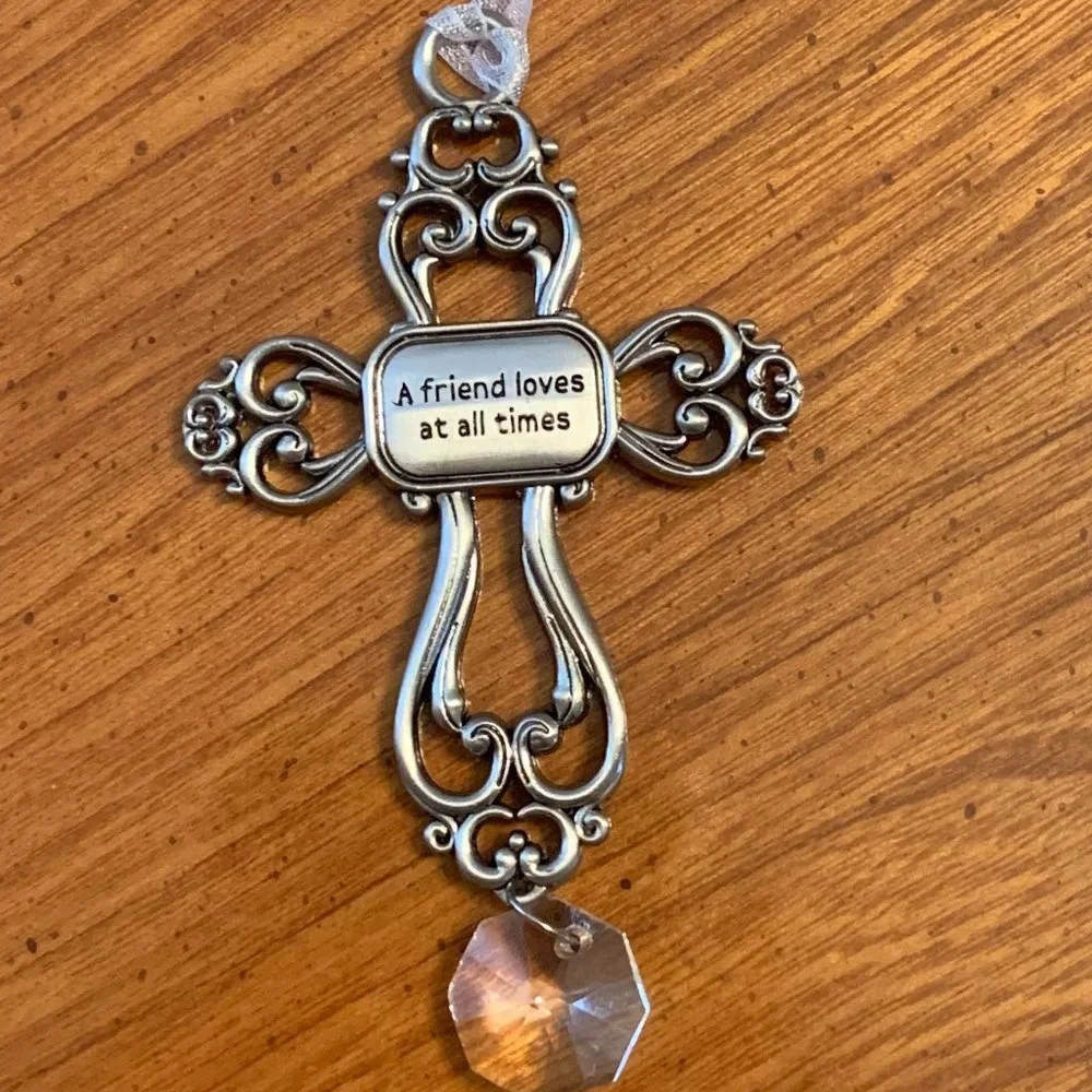Silver Friendship Cross with Ribbon for Hanging - NWOT